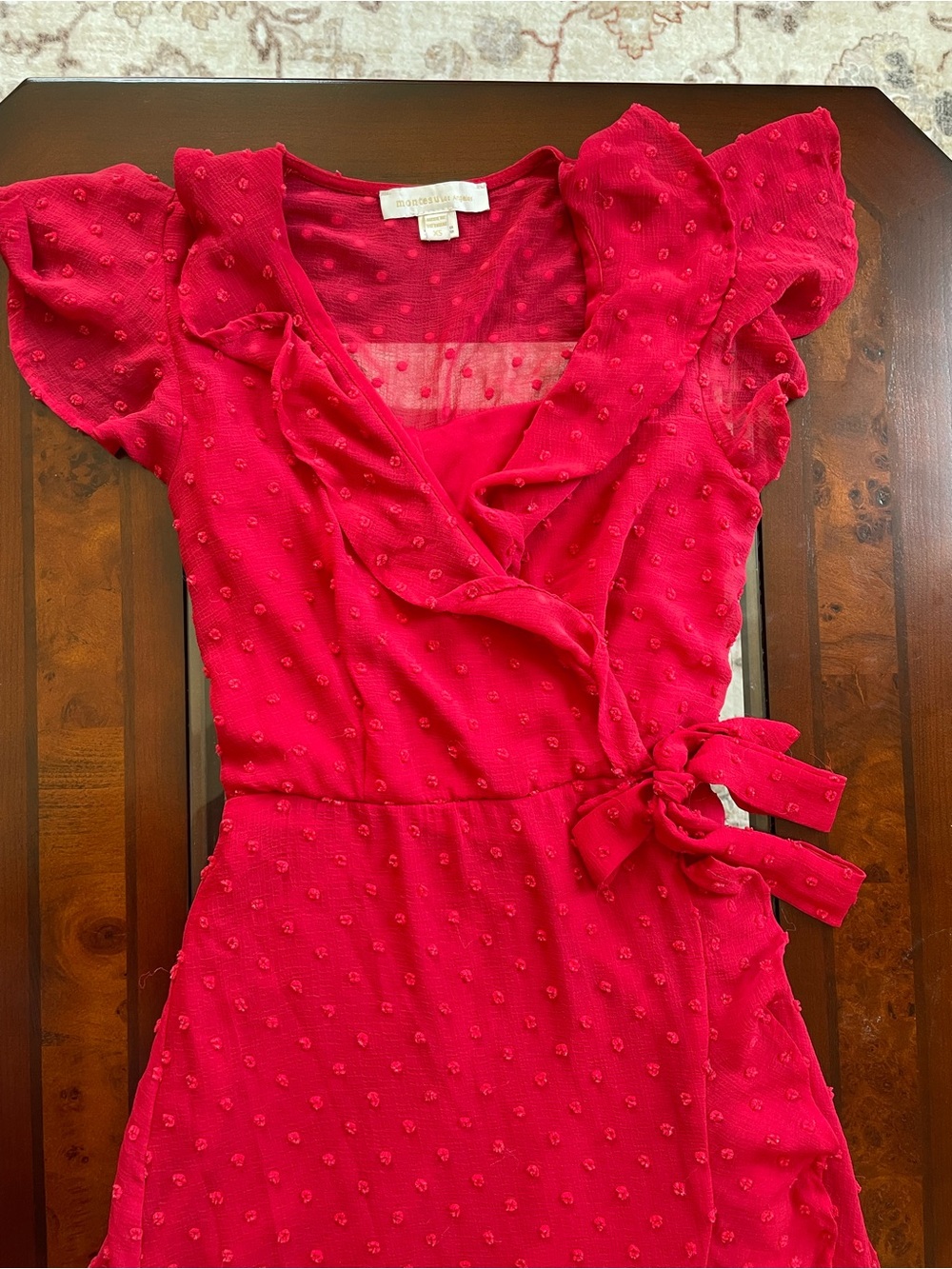 Red Tie-Waist Maxi Dress with Ruffle Shoulders